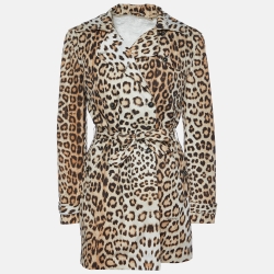 Leopard Print Cotton Blend Trench Coat