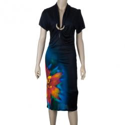 مملوكة مسبقًا Roberto Cavalli Black Print Dress L