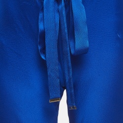 Pre Owned Roberto Cavalli Blue Textured Silk Flared Trousers S