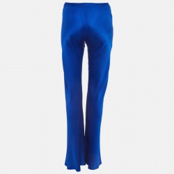 Pre Owned Roberto Cavalli Blue Textured Silk Flared Trousers S