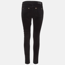 Pre Owned Roberto Cavalli Black/Yellow Printed Corduroy & Wool Blend Pants M