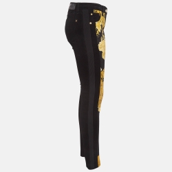 Pre Owned Roberto Cavalli Black/Yellow Printed Corduroy & Wool Blend Pants M