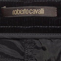 Pre Owned Roberto Cavalli Black/Yellow Printed Corduroy & Wool Blend Pants M