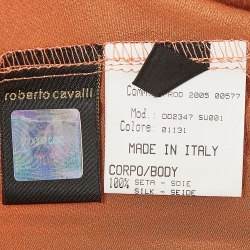 مملوكة مسبقًا Roberto Cavalli Brown Satin Trim Silk Flared Maxi Skirt S