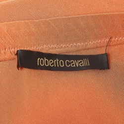 مملوكة مسبقًا Roberto Cavalli Brown Satin Trim Silk Flared Maxi Skirt S