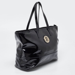 Pre Owned Roberto Cavalli Black Patent Leather RC Logo Tote