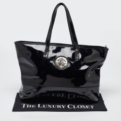 Pre Owned Roberto Cavalli Black Patent Leather RC Logo Tote