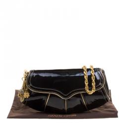 Pre Owned حقيبة كتف روبرتو كافالي حلية جلد لامعة سوداء