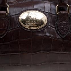 Pre Owned Roberto Cavalli Brown Croc Embossed Leather Boston Bag