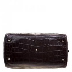 Pre Owned Roberto Cavalli Brown Croc Embossed Leather Boston Bag