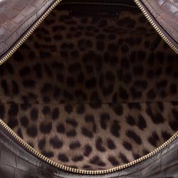 Pre Owned Roberto Cavalli Brown Croc Embossed Leather Boston Bag