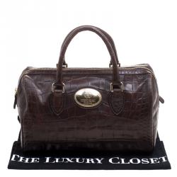 Pre Owned Roberto Cavalli Brown Croc Embossed Leather Boston Bag