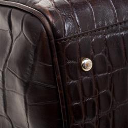 Pre Owned Roberto Cavalli Brown Croc Embossed Leather Boston Bag