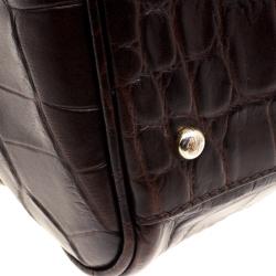 Pre Owned Roberto Cavalli Brown Croc Embossed Leather Boston Bag