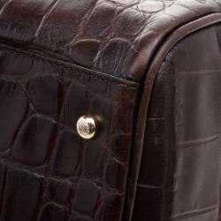 Pre Owned Roberto Cavalli Brown Croc Embossed Leather Boston Bag