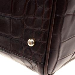 Pre Owned Roberto Cavalli Brown Croc Embossed Leather Boston Bag