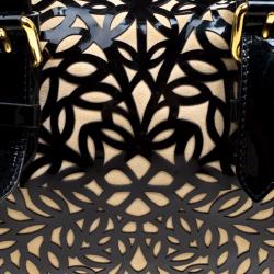 Pre Owned Roberto Cavalli Black Laser Cut Patent Leather Boston Bag