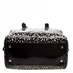 Pre Owned Roberto Cavalli Black Laser Cut Patent Leather Boston Bag