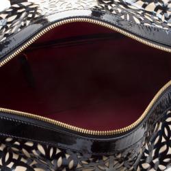 Pre Owned Roberto Cavalli Black Laser Cut Patent Leather Boston Bag
