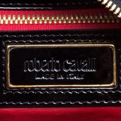 Pre Owned Roberto Cavalli Black Laser Cut Patent Leather Boston Bag