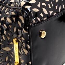 Pre Owned Roberto Cavalli Black Laser Cut Patent Leather Boston Bag