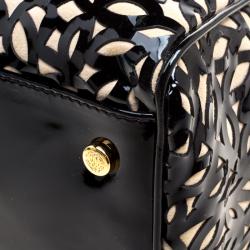 Pre Owned Roberto Cavalli Black Laser Cut Patent Leather Boston Bag