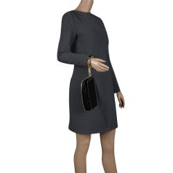 Pre Owned حقيبة كلتش روبرتو كافالي سوار ثعبان ساتان سوداء