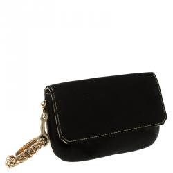 Pre Owned حقيبة كلتش روبرتو كافالي سوار ثعبان ساتان سوداء