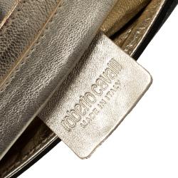 Pre Owned حقيبة كلتش روبرتو كافالي سوار ثعبان ساتان سوداء