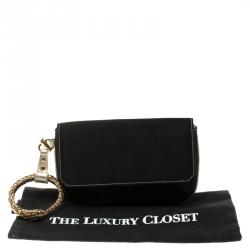 Pre Owned حقيبة كلتش روبرتو كافالي سوار ثعبان ساتان سوداء