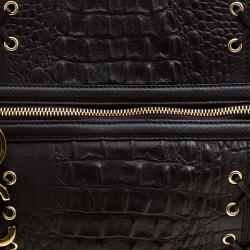 Roberto Cavalli Dark Brown Croc Embossed Leather Tote
