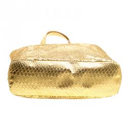 Roberto Cavalli Gold Python Embossed Leather Tote