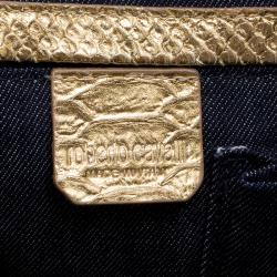 Roberto Cavalli Gold Python Embossed Leather Tote