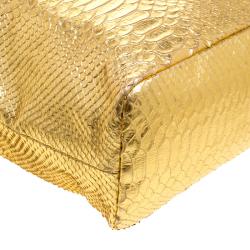 Roberto Cavalli Gold Python Embossed Leather Tote
