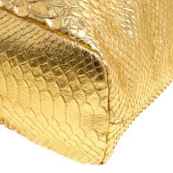 Roberto Cavalli Gold Python Embossed Leather Tote