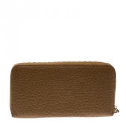 Pre Owned Roberto Cavalli Brown Leather Padlock Zip Around Wallet