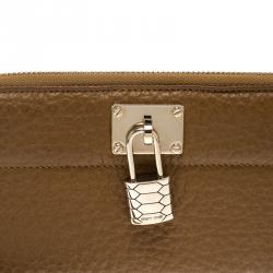 Pre Owned Roberto Cavalli Brown Leather Padlock Zip Around Wallet