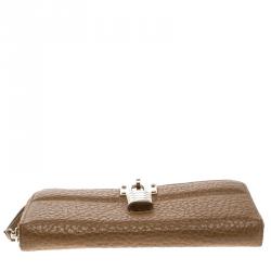 Pre Owned Roberto Cavalli Brown Leather Padlock Zip Around Wallet