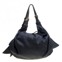 Pre Owned Roberto Cavalli Dark Blue Denim Crystal Embellished Drawstring Hobo