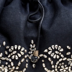 Pre Owned Roberto Cavalli Dark Blue Denim Crystal Embellished Drawstring Hobo