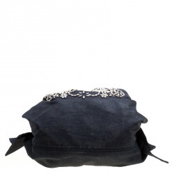 Pre Owned Roberto Cavalli Dark Blue Denim Crystal Embellished Drawstring Hobo