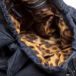 Pre Owned Roberto Cavalli Dark Blue Denim Crystal Embellished Drawstring Hobo