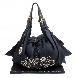Pre Owned Roberto Cavalli Dark Blue Denim Crystal Embellished Drawstring Hobo