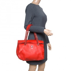 Pre Owned Roberto Cavalli Red Leather Small Regina Satchel