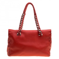 Pre Owned Roberto Cavalli Red Leather Small Regina Satchel