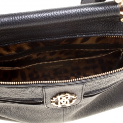 Roberto Cavalli Black Deerskin Leather Top Handle Bag