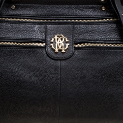 Roberto Cavalli Black Deerskin Leather Top Handle Bag