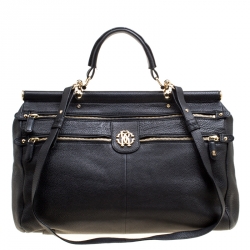 Roberto Cavalli Black Deerskin Leather Top Handle Bag