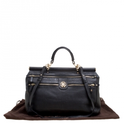 Roberto Cavalli Black Deerskin Leather Top Handle Bag