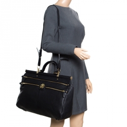 Roberto Cavalli Black Deerskin Leather Top Handle Bag